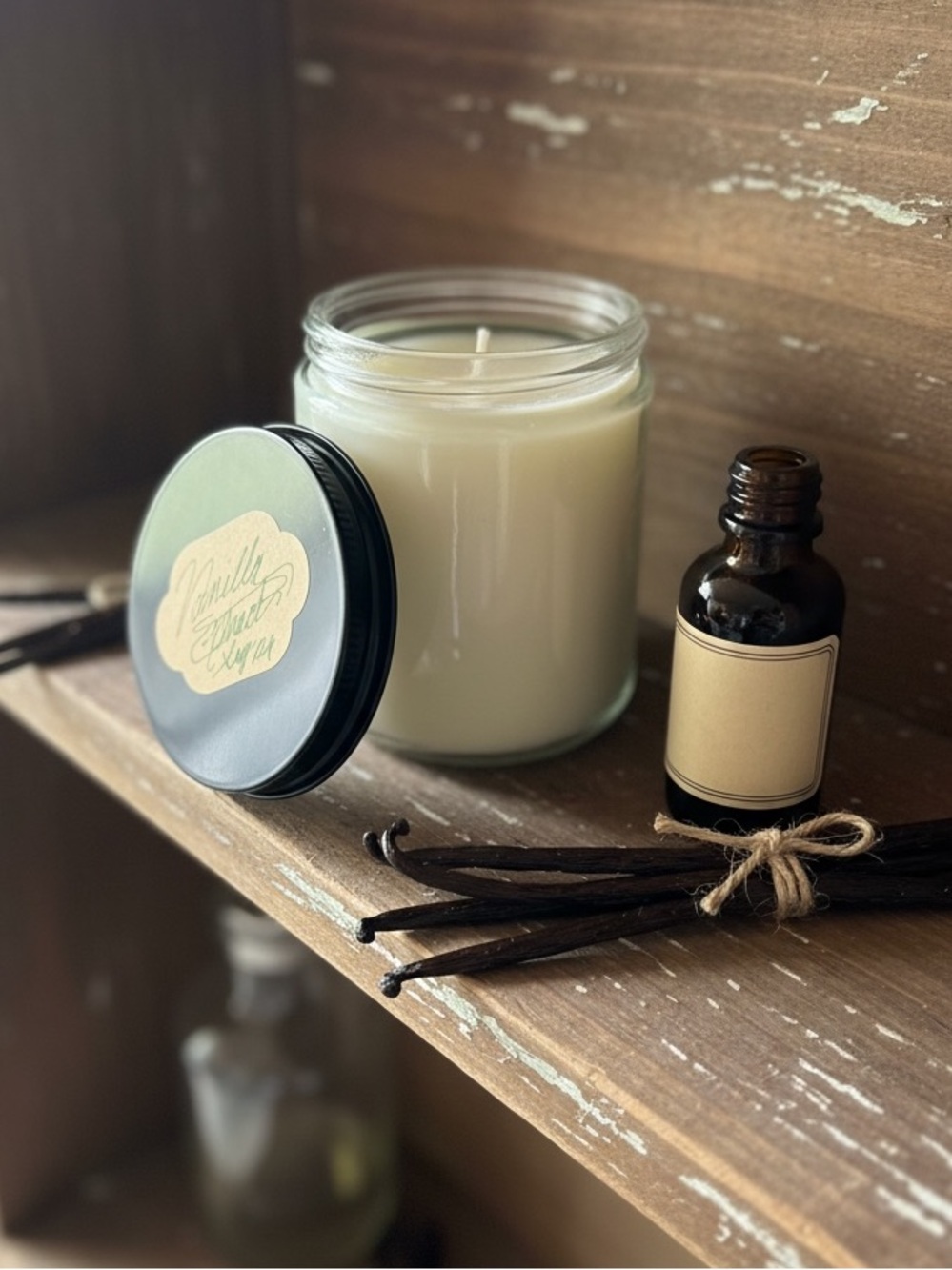 Handmade Handpoured Vanilla Bean Soy Candle in Clear Glass Jar - 8 Oz
NWT